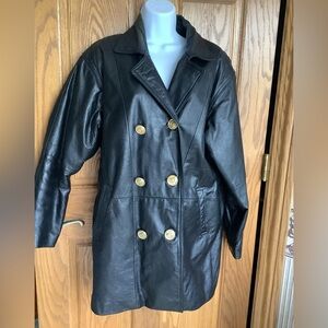 Vintage Leather double breasted. Gold buttons coat/jacket.  Marked Sz M,